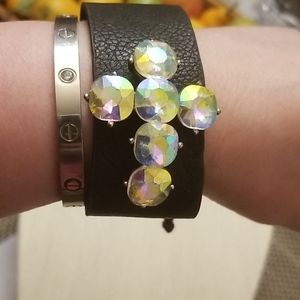 Crystal & Black Leather Bracelet